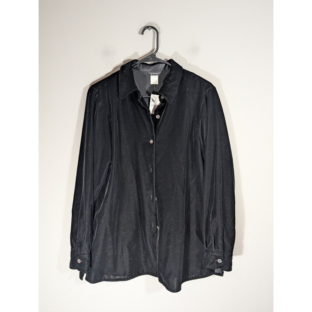 J. Crew Black Velvet Blouse Womens Sz M Petite Business Casual Workwear Gothic